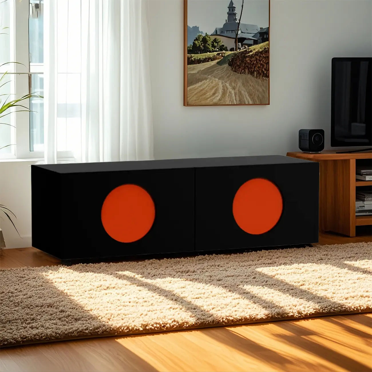 Minimalist Wood 4-Cabinet White TV Stand for Living Room