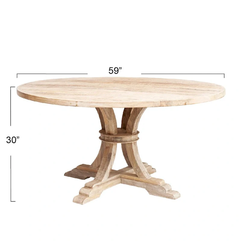 Round Mango Wood Dining Table – White Wash, Seats 4–6