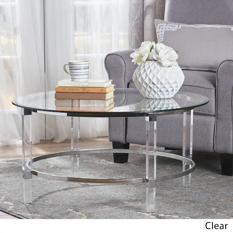 Elowen Round Glass Coffee Table by Christopher Knight Home - 35.5L x 35.5W x 18H