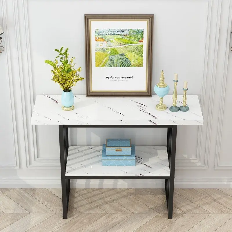 Modern 42-Inch Console/Accent Table with Geometric Metal Legs