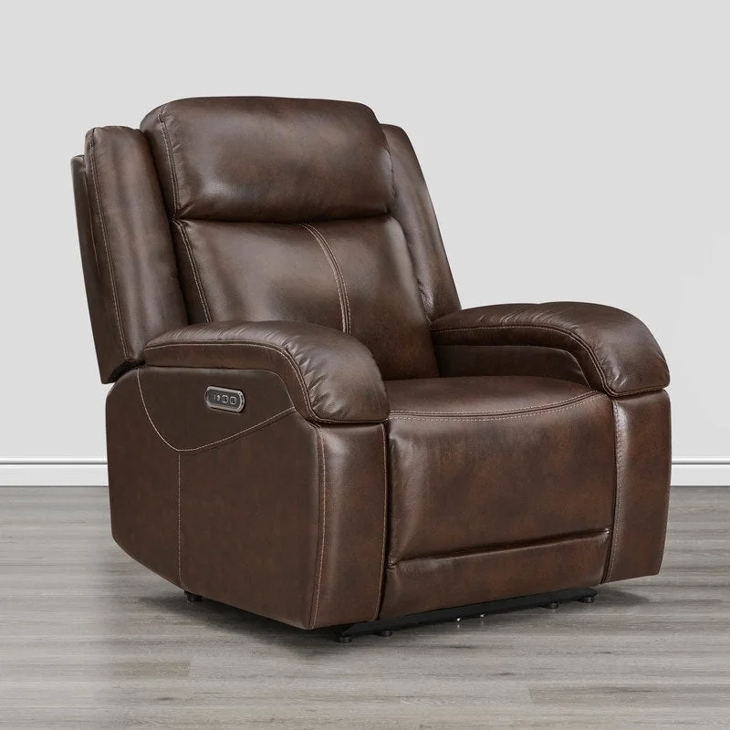 Brown Leather Power Recliner with Headrest - Single Seat