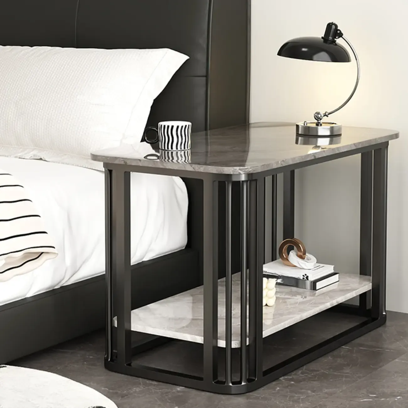 Luxury Rectangular Gold 2-Tier Coffee Table with Stone Top