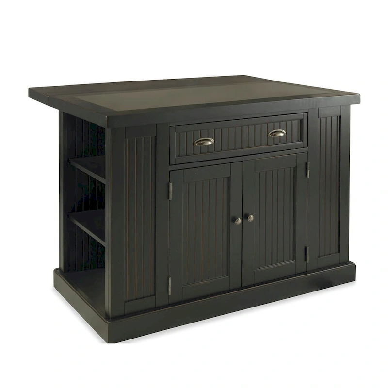 Nantucket Black Wood and Granite Inlay Kitchen Island