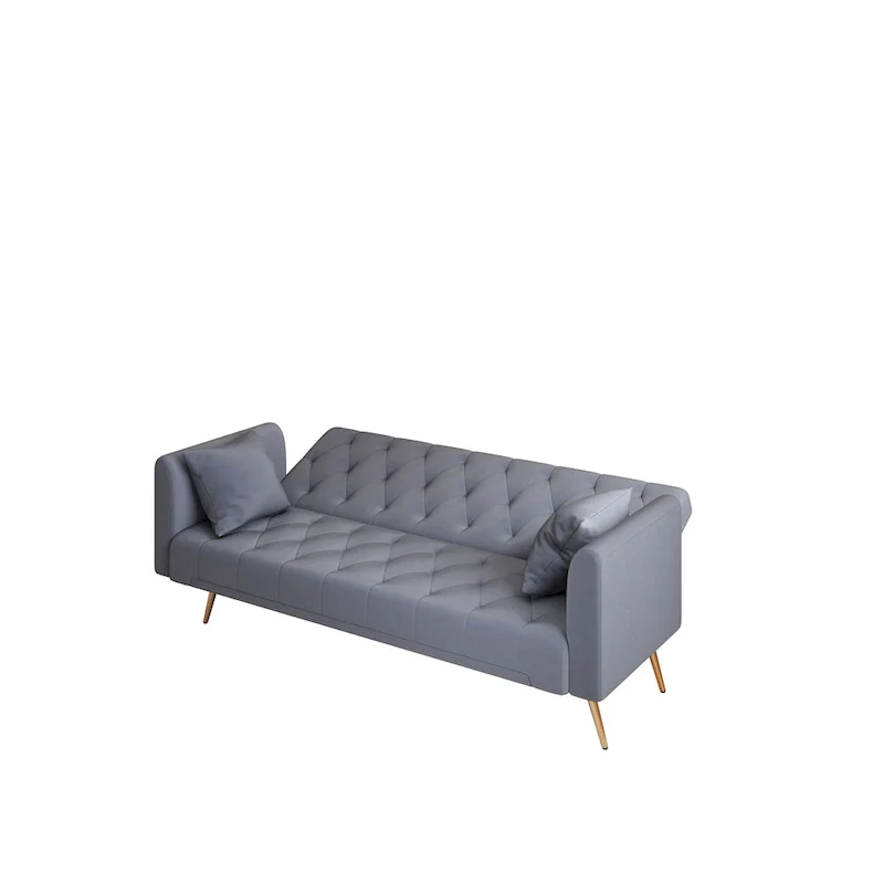 Tufted Grey Upholstered Convertible Double Folding Sofa Bed - 19.00 x 71.00 x 30.00