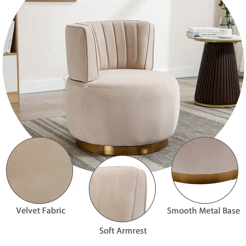 HOMEFUN Velvet Upholstered 360 Degree Swivel Armless Round Barrel Chairs