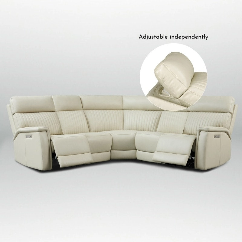 Genuine Leather Power Recliner Sectional with Power Ajustable Headrest and Lumbar, Zero Gravity, 2StationaryArmlesschairs