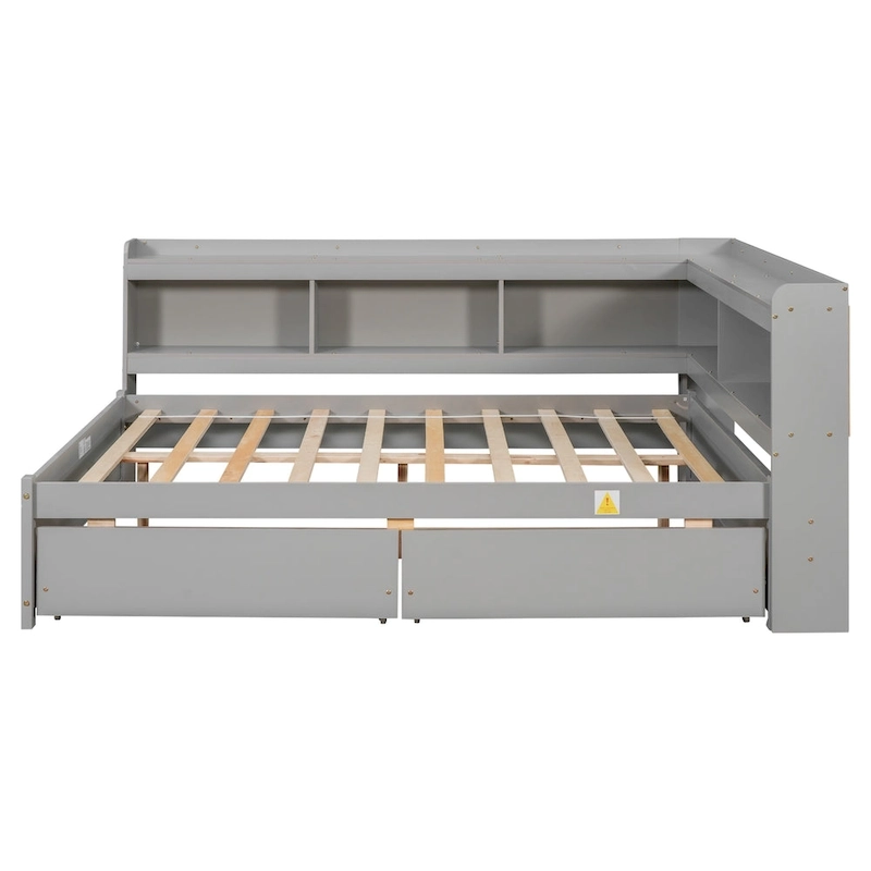 Full Bed with L-shaped Bookcases, Drawers ,Espresso