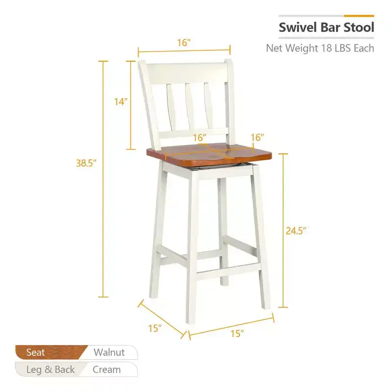Costway 4PCS Bar Stool 24.5'' Swivel Counter Height Chair w/ Footrest