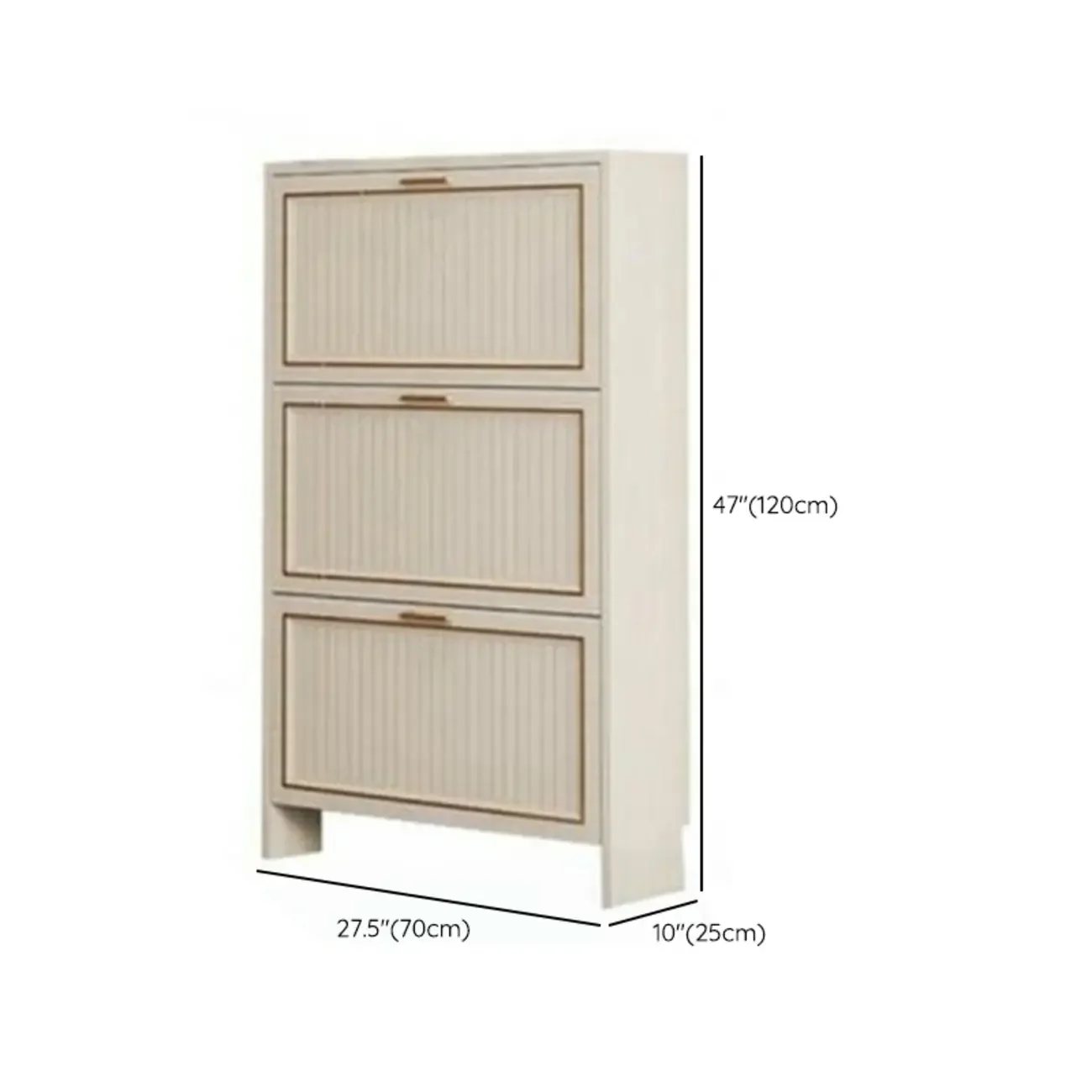Metal White Drop Front Shoe Cabinet with Textured Panels