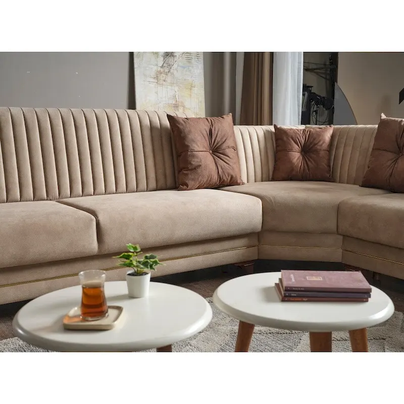 Line Fabric Sleeper Sectional Sofa