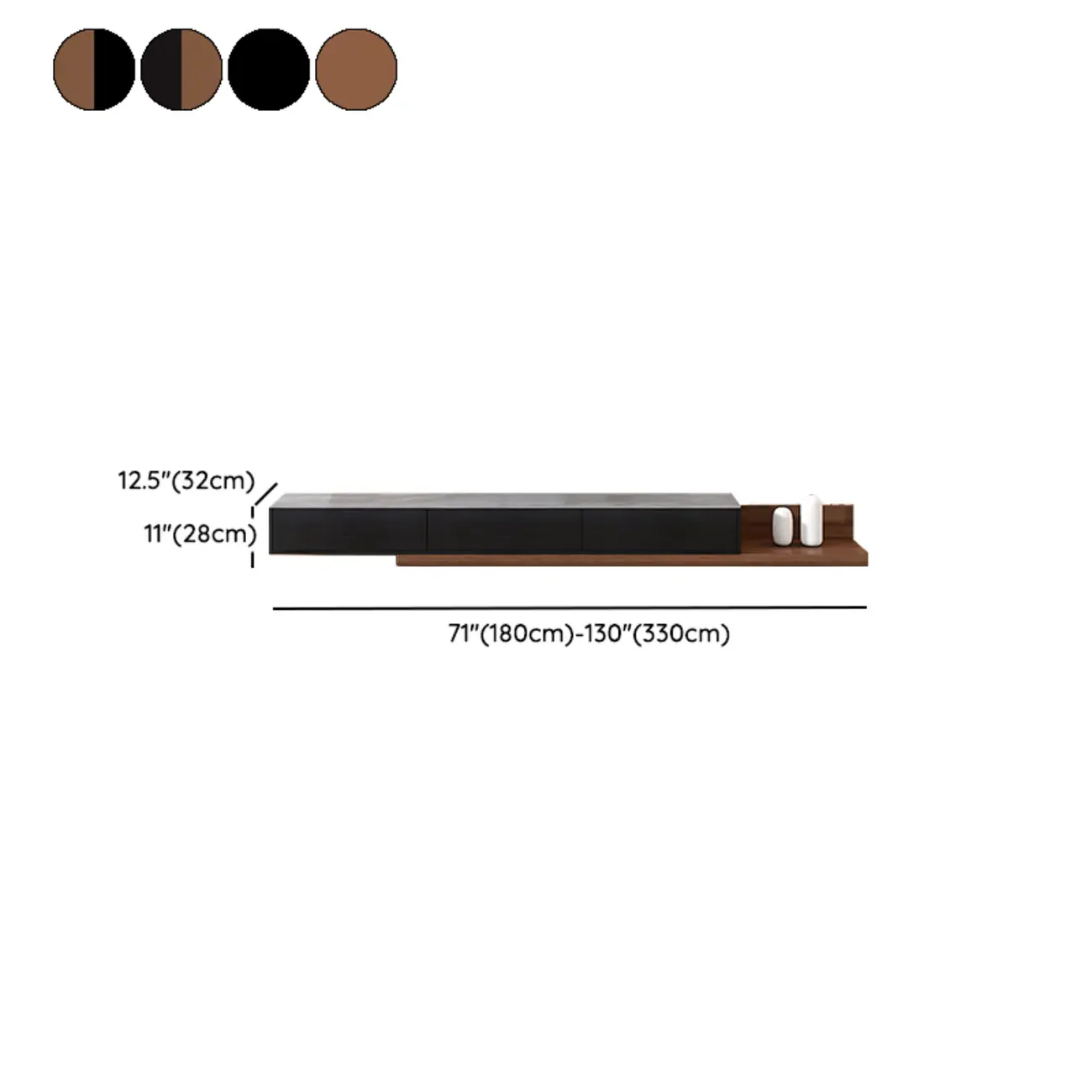 71 Walnut-Black Modern Stone TV Console with Drawers