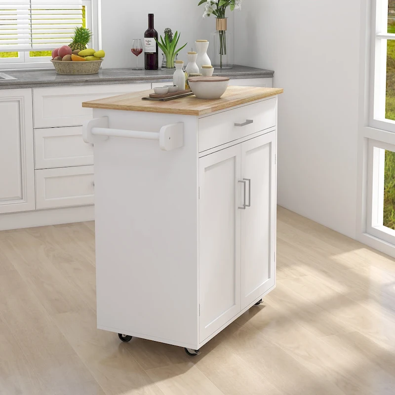 Kitchen island rolling trolley cart with Adjustable Shelves