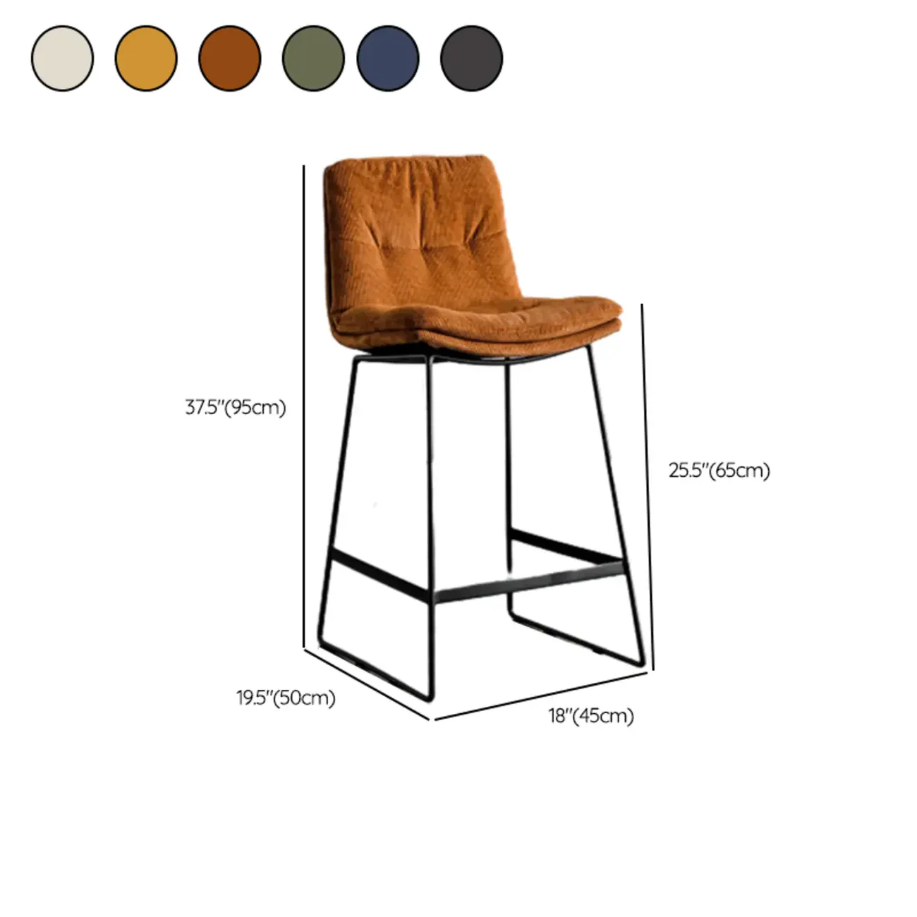 Modern Upholstered Low Back Metal Sled Bar Stools