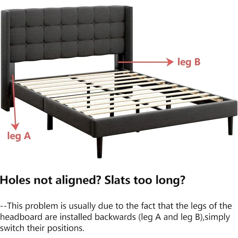 Upholstered Wingback Bed Frame with Wooden Slats
