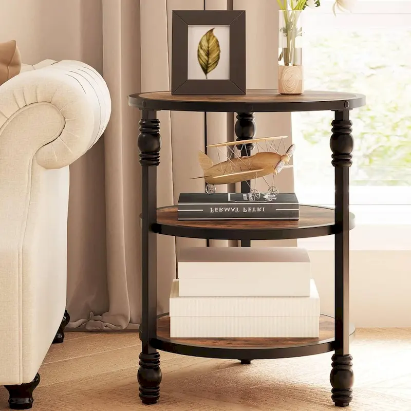 Rustic 3-Tier End Table with Storage Shelf
