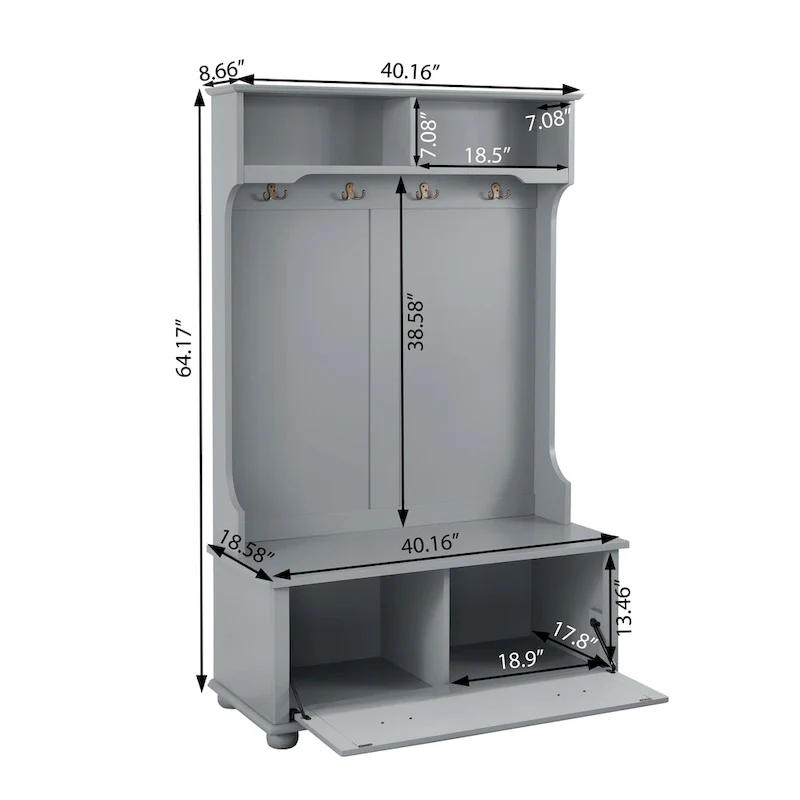 Coastal Style Hall Tree Entryway Bench with Shelves and Shoe Cabinets