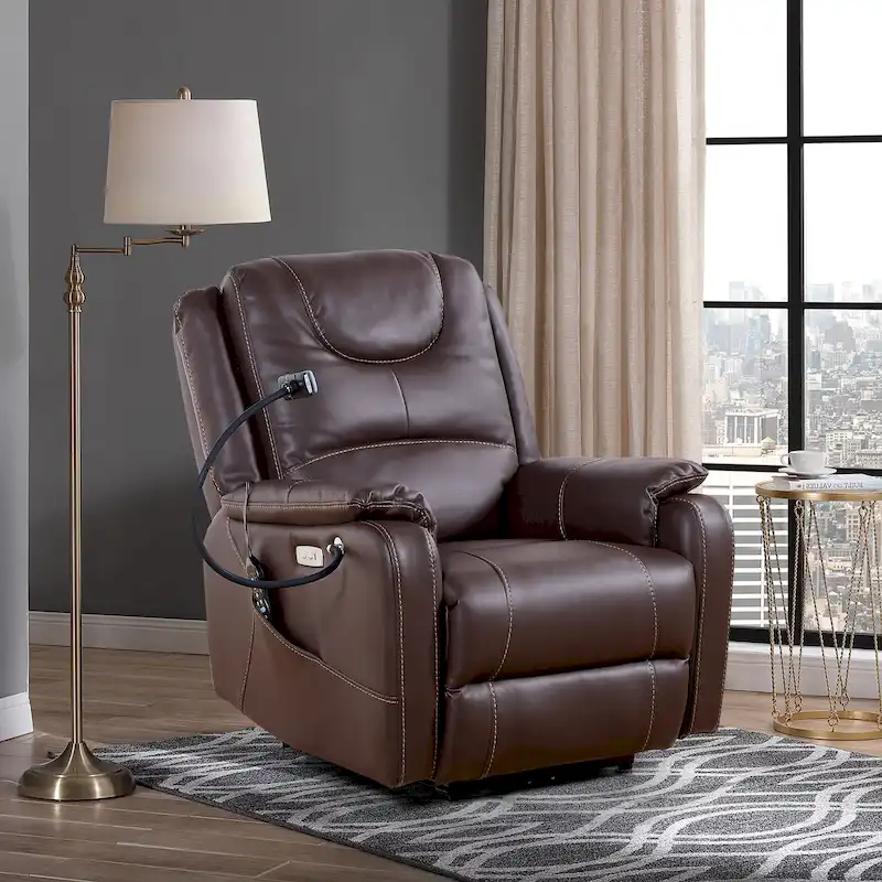 Bonded Leather Zero Gravity Power Recliner with Massage and Heating