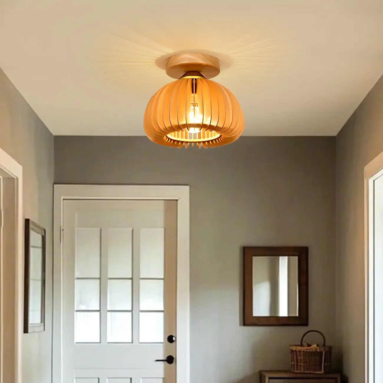 Natural Finish Dome Semi Flush Ceiling Light for Living Room