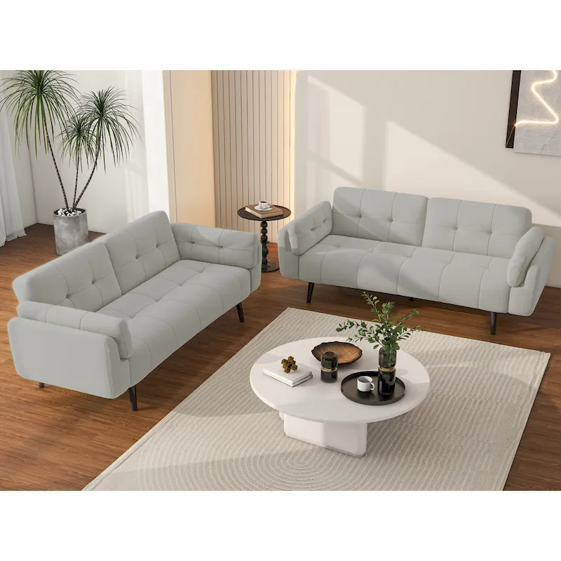 2Set Futon Convertible Sofa Bed Adjustable Reclining Sleeper