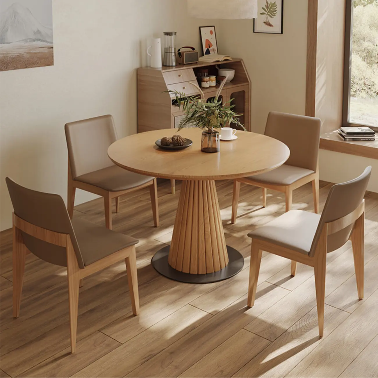 Modern Light Wood Round Dining Table