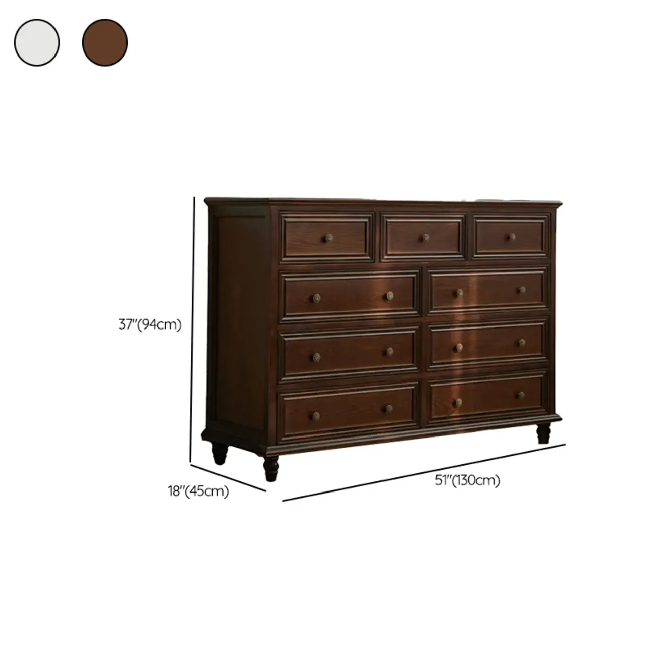 Traditional  6-Drawer White Wood Dresser