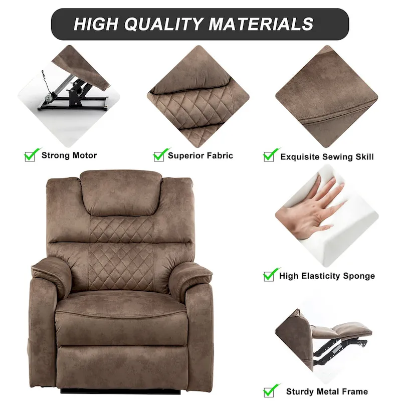 Dual Motor Power Lift Recliner, Brown/Yellow/Black, Heat & Massage, 180°, Seats 1