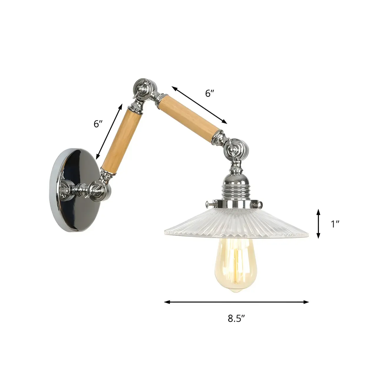 Industrial Glossy Swing Arm Wall Light with Wavy Glass Shade