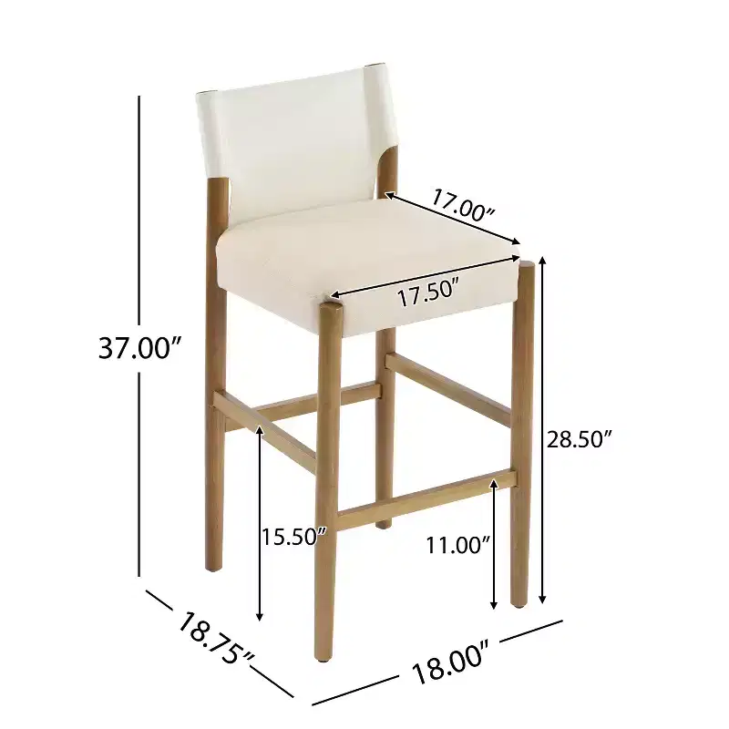 Homy Casa Set of 2 Modern 28.5 Solid Wood Bar Stools with Upholstered Seats, White