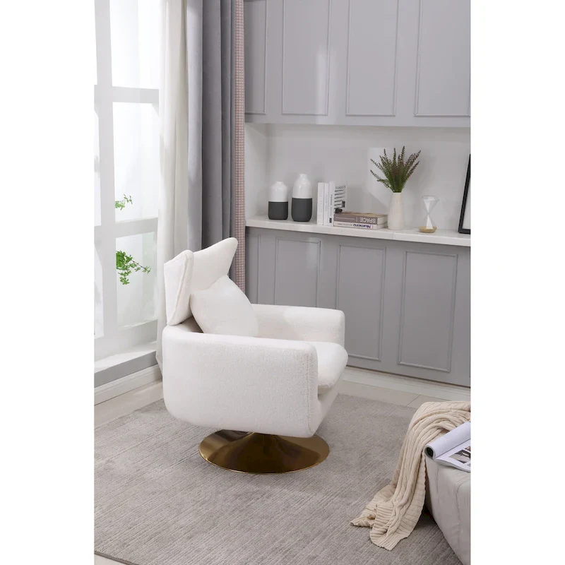 White 29.9 Upholstered 360 Swivel Accent Chair with Iron Base