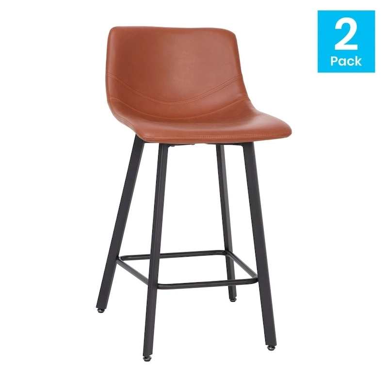 Set of 2 Armless Upholstered Metal Counter Stools