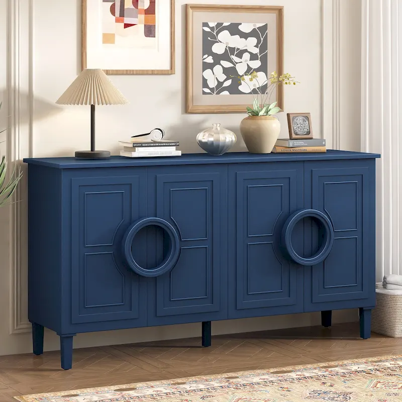 Wood 4-Door Sideboard Cabinet with Ring Handles