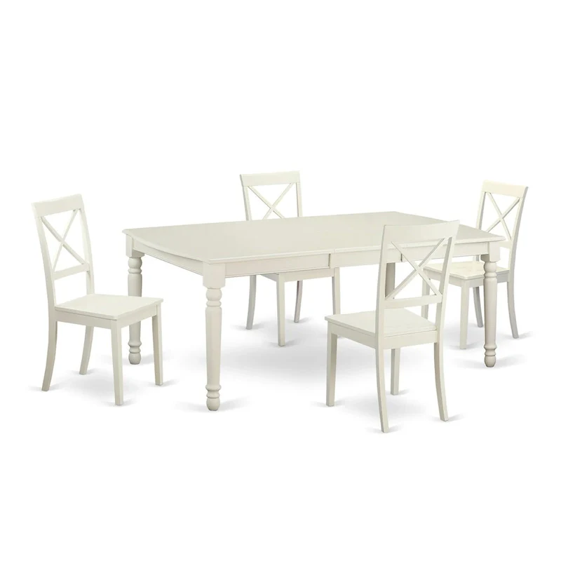 East West Furniture 5 Piece Dining Table Set- a Rectangle Kitchen Table and 4 Kitchen Dining Chairs, Linen White