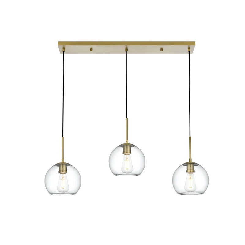 Clear Spherical Glass/ Metal 3-Light 36-inch Pendant