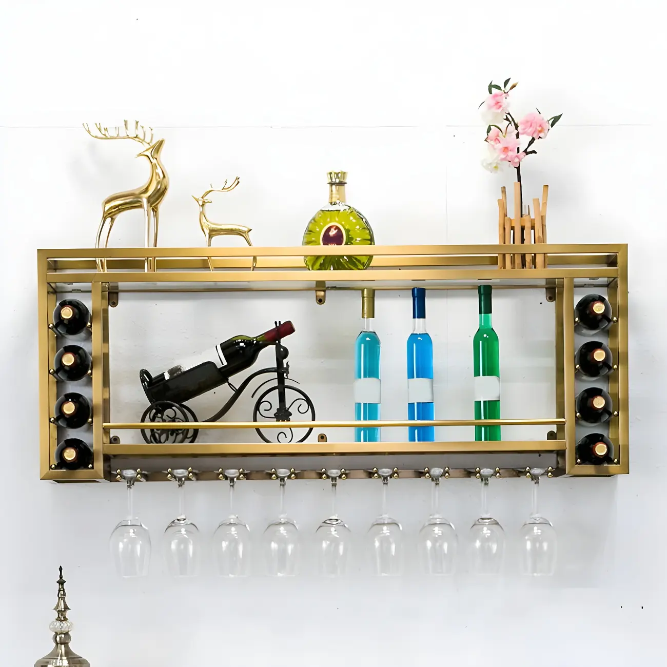 Luxury Metal Gold Wall-Mounted Open Wine Rack