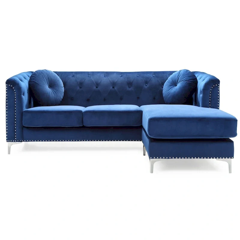 Pompano Velvet Button Tufted Sofa with Chaise