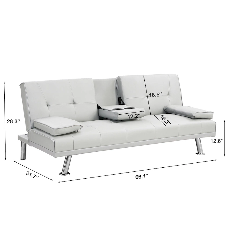 66.1 PVC Loveseat Sofa Bed with Wood Frame and Stainless Legs
