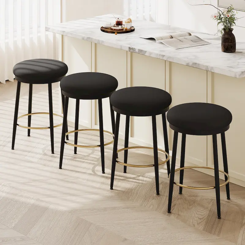 Roomfitters Modern Counter Stools, Set of 2 Bar Height Chairs with Iron Frame, Cushioned Seat and Footrest