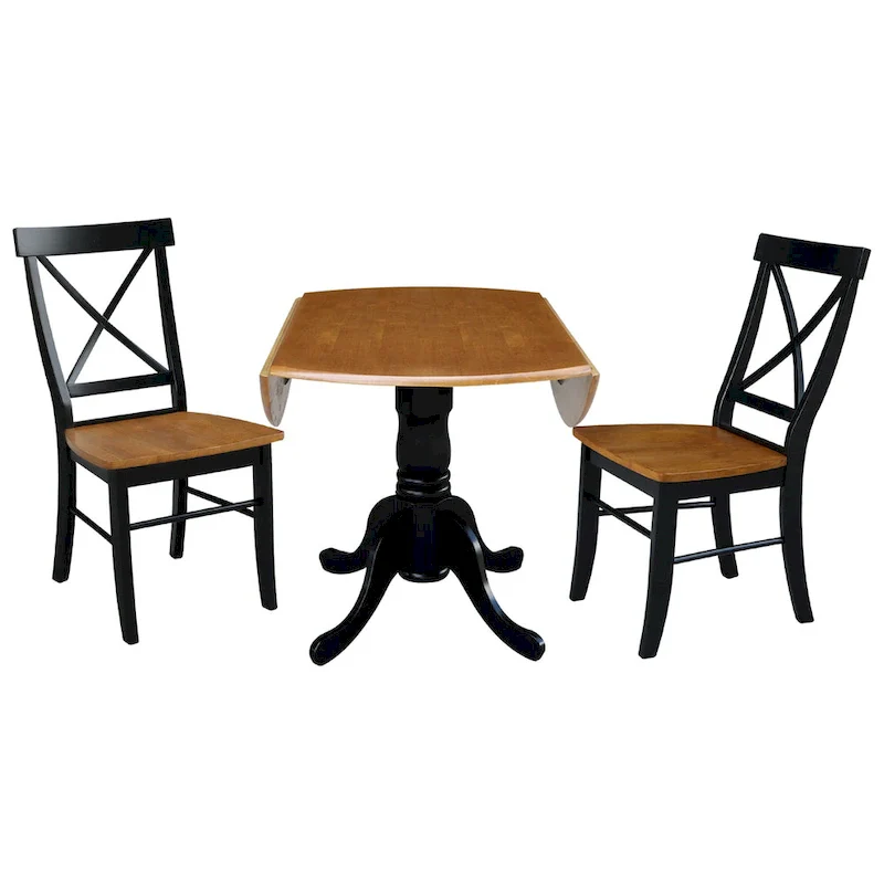 42 Solid Wood Dual Drop Leaf Table With 2 X-Back Chairs - 3 Piece Set