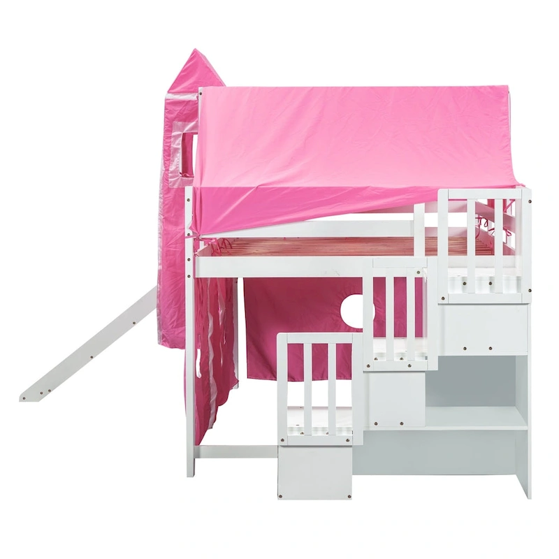 Merax Full/Twin Loft Bed with Tent and Tower