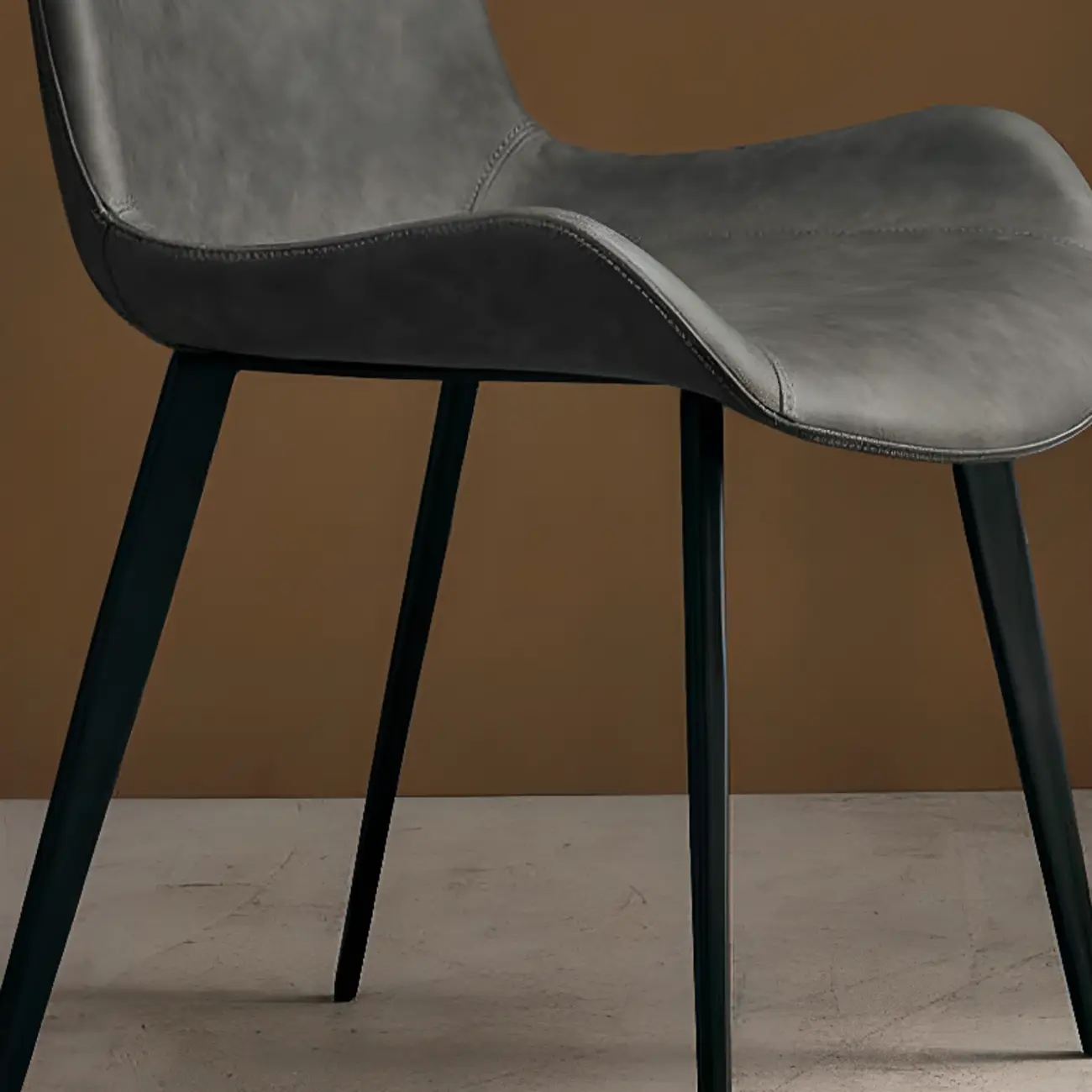 Simple Low Back Faux Leather Dining Chair with Alloy Legs