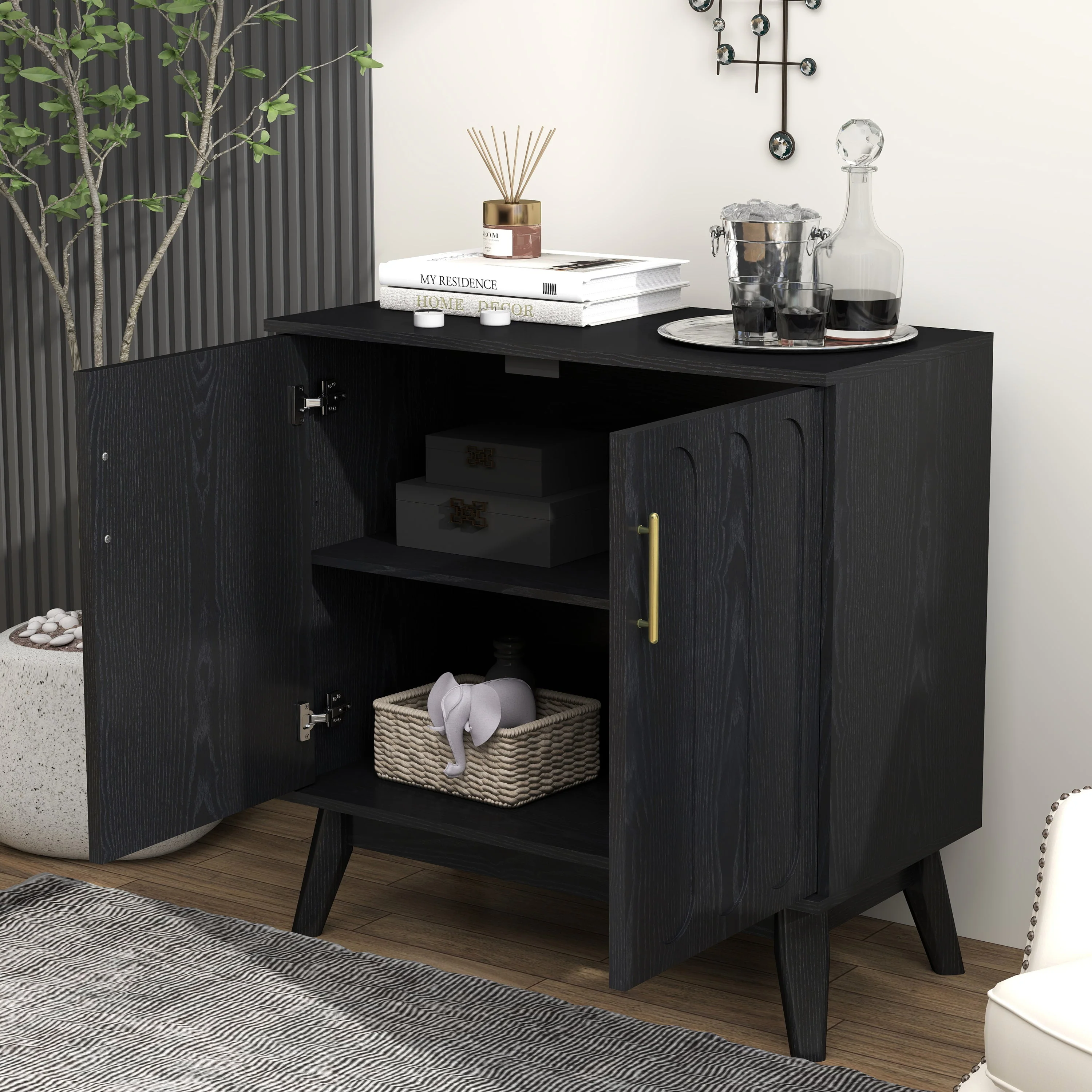 Walker Edison | Mid-Century Modern Fluted Accent Cabinet