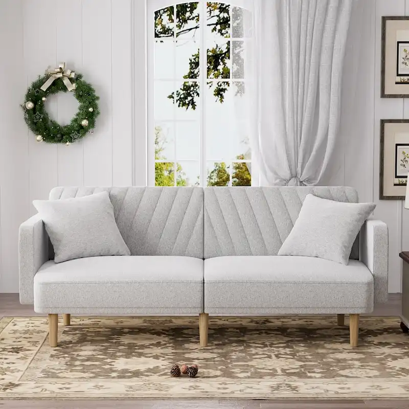 Upholstered Tufted Convertible Futon Sofa Bed, Velvet Sleeper Couch, 3 Seater Tufted Sofa with Adjustable Backrests