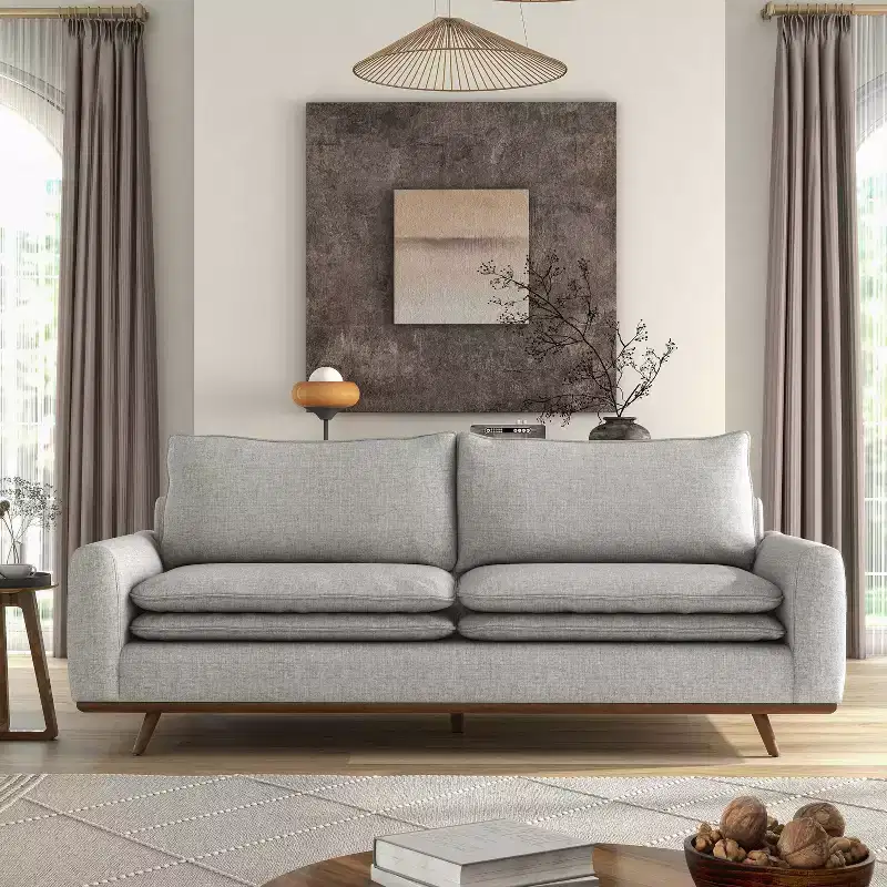 HOMES: Inside + Out Gubera 82" Mid-Century Sofa Cotton Linen Blend Upholstery with Feather Blend Cushions