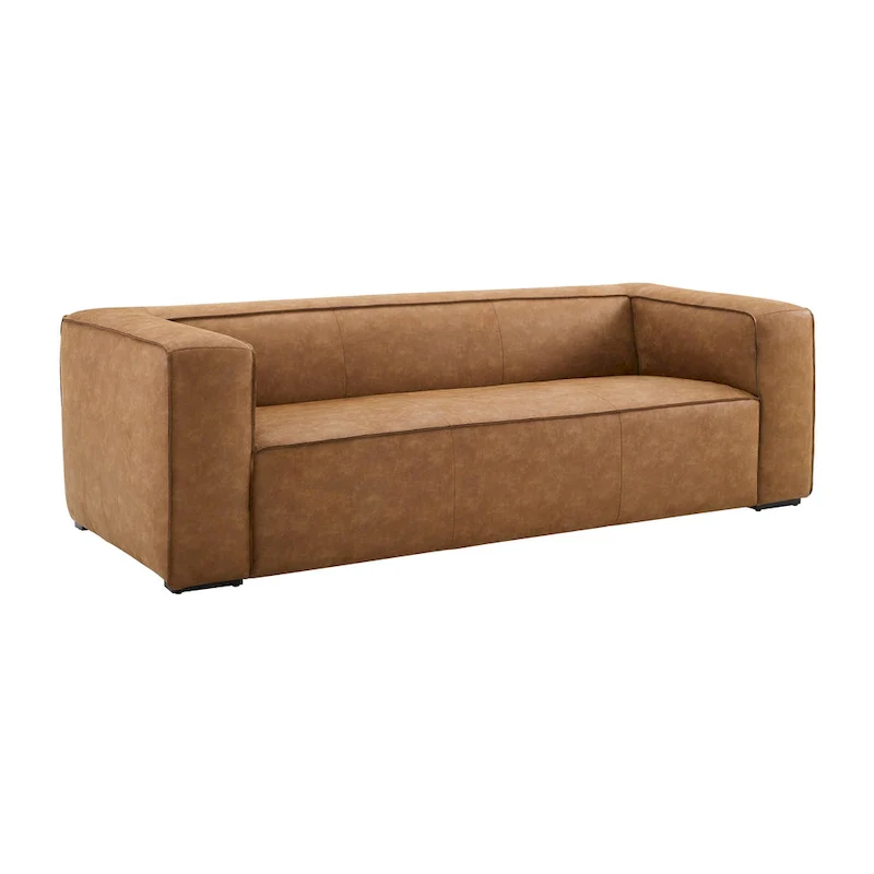 Brown Blended Leather Sofa - Modern Low-Profile (89.8