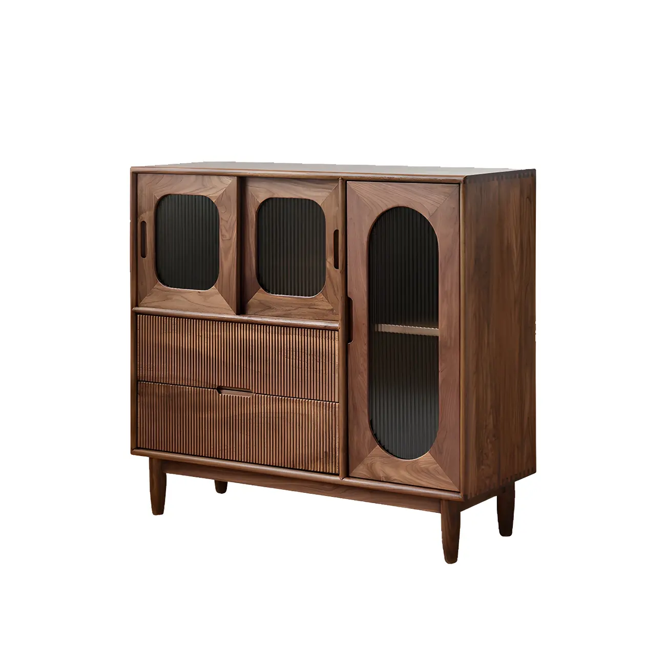 Walnut Wood Bottom Drawer Adjustable China Cabinet