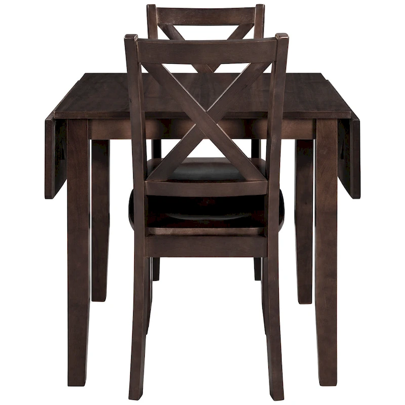 3-Piece Wooden Breakfast Nook Dining Table Set with Drop Leaf Table