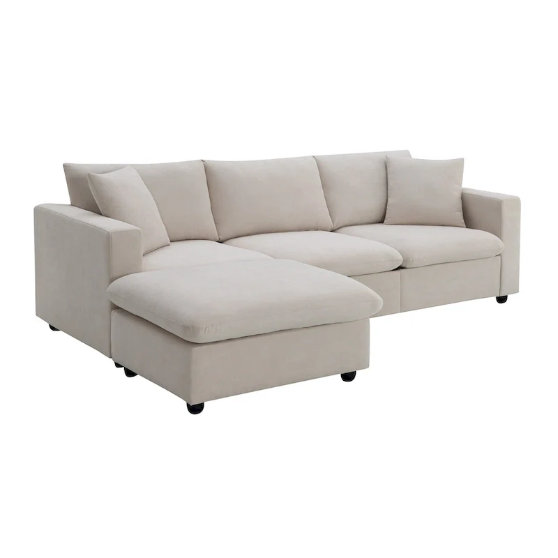 Modern 4-Seat L-Shaped Sectional Sofa, with 2 Free pillows, Convertible Ottoman