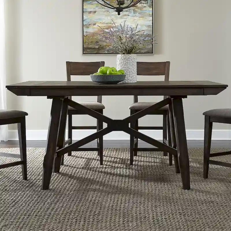 Double Bridge Dark Chestnut 6 Piece Gathering Table Set