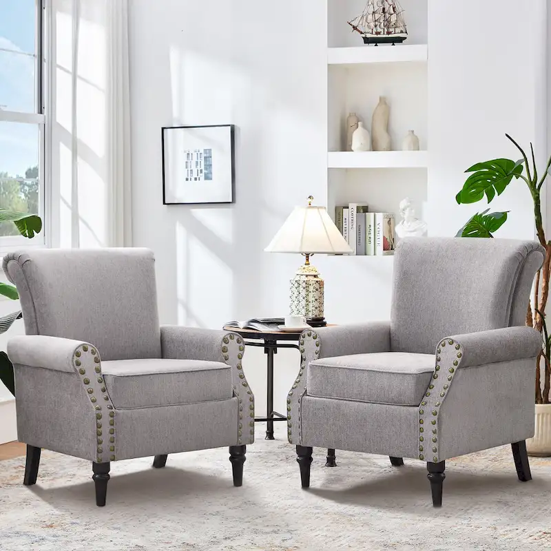 Mid-Century Modern Upholstered Accent chair with Solid Wood Legs