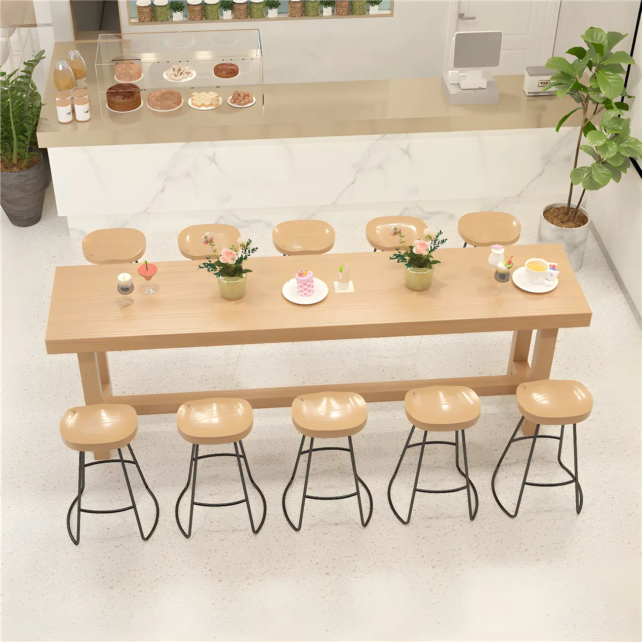 Modern Natural Solid Wood Bar Table with Footrest